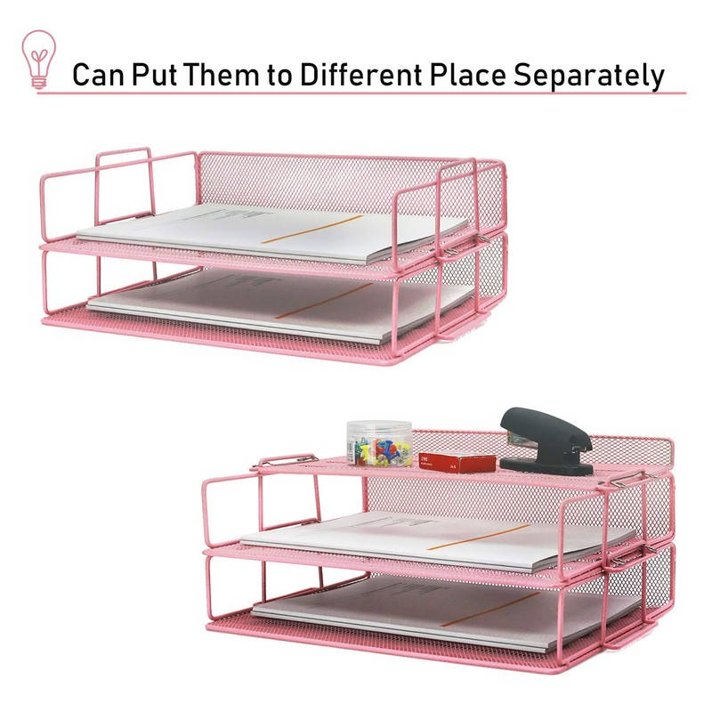 LUCYCAZ Desk Organizer - Stackable Paper Tray, 4 Tier Pink