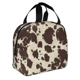 VOOHDDY Cow Print Vintage Brown Insulated Lunch Bag For Men Women Reusable Lunch Box Container Waterproof Portable Cooler Thermal Tote Bag For Work Office Picnic Beach Travel