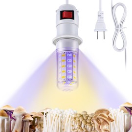 Meonum 1 Pack LED Mushroom Grow Light, Dual Spectrum Grow Light with 4.9 ft Extension Cord, 360° Hanging Mushroom Growing Lamp with White Blue LEDs for Indoor Plants