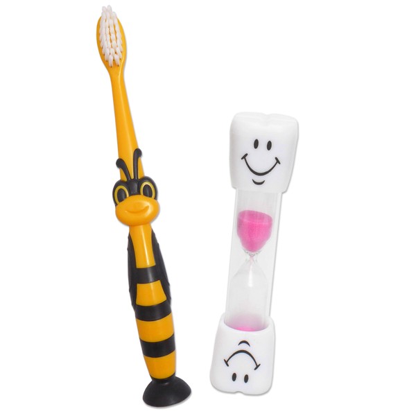 1 Children's Bumblebee Sucker Toothbrush & 1 Smile Sand Timer (Pink Timer)
