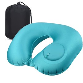 Inflatable Travel Pillow with Built-in Pump - Portable Neck Pillow Fast Blow Up Neck Cushion with Comfy Elasticity Fabric for Neck Support Sleep Rest Airplane Car Office Outdoor & etc. - Green, TZX01