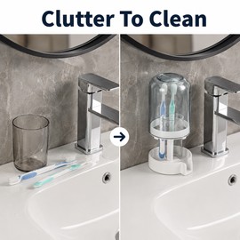 Toothbrush Holder with Dust Cover for Bathroom - Drainage Toothbrush & Cup Organizer for Sink, Vanity and Countertop