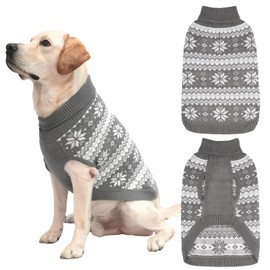 KOOLTAIL Cable Knit Dog Sweater Turtleneck, Cold Weather Pullover Classic Knitwear, Snowflake Pattern Thick Warm Winter Pet Clothes, Dog Christmas Sweater for Small Medium Large Dogs Cats, Grey L