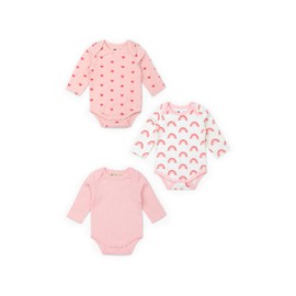 MONICA + ANDY Baby Organic Long Sleeve Jack and Jill Bodysuit, Pink, 9-12m