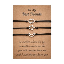 Best Friend Bracelets for Women Silver Matching Sun Moon Star Bracelet Set of 3 Friendship Gift for Women Besties Bracelets for 3 Cute Graduation Gifts for Best Friends Gifts Bracelet Adjustable Metal