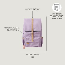 Fabelab Children's Backpack Nursery Backpack Children from 6 Years on 100% Recycled Polyester School Backpack Children's Backpacks with 14 L Capacity, fliederfarben