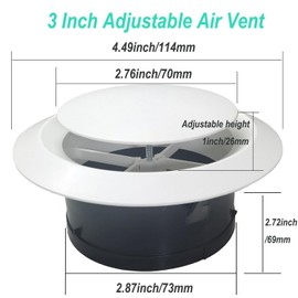 3 Inch Adjustable Air Vents, ABS Soffit Vent Round Soffit Air Vents Exhaust Wall Ceiling Vent Wall Ceiling Cover for Indoor Use