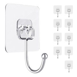 HOGXUAE 10 PCS Adhesive Wall Hooks Reusable Anti-Skid Traceless Heavy Duty 180 Degree Rotating Stick,Bathroom Kitchen Heavy Duty Self Adhesive Hooks