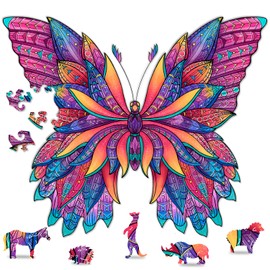 Hodslen Woods - Animal Wooden Jigsaw Puzzles for Kids (12+ Years) Adult, Teens, Family; Majestic Animal Shaped Natural Wood Puzzle, Medium Level,15x15 in. (38x38 cm),180 pcs, XL - Size – Butterfly