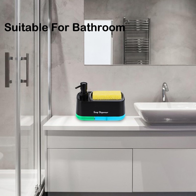 GINZER Dish Soap Dispenser for Kitchen Countertop with Sponge Holder