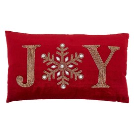 Saro Lifestyle Christmas Collection Beaded Joy Pillow Cover, 12" x 20", Red