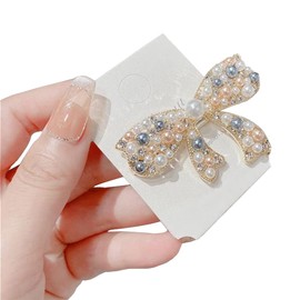 Haobase 2 Pcs Glitter Crystal Pearl Bow Hair Clips Handmade Barrettes