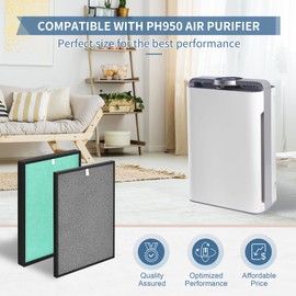 Zouhwaso PH950 Filter Compatible with Turonic PH950 4-in-2 Replacement Filter for Air Pur-ifier, Turonic PH950 Filters with H13 True HEPA, Cotton, Acti-vated Car-bon and Cold Catalyst, Set of 2