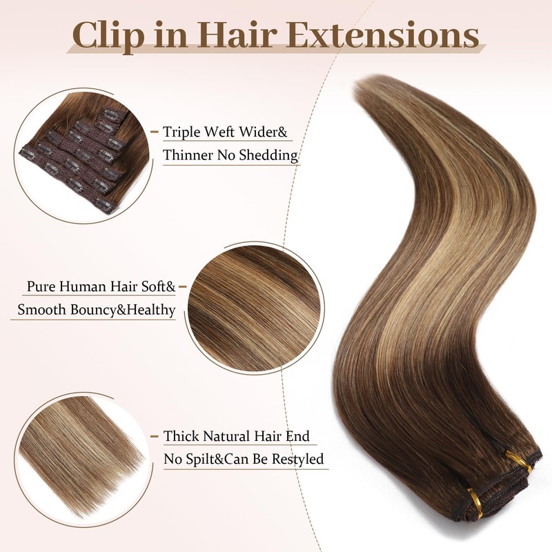 Sisily Clip in Hair Extensions Real Human Hair, 24 inch