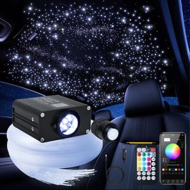 Car starlights Headliner kit, Twinkle & Sound Activate RGBW 16W Fiber Optic Lights with Bluetooth APP & Remote Control, 200 pcs*0.03in*9.8ft, Star Lights for Car/Home Decor