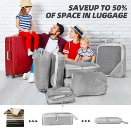 Decovoy 7PCS Compression Packing Cubes, Grey Packing Cubes for Suitcases, Suitcase Organiser Bags for Travel and Home Storage, Storage Packing Cube Bags for Suitcases Backpack Carry On Luggage