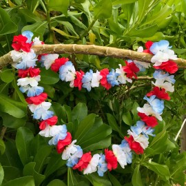 Hawaiian Silk Flower Lei - Red White & Blue - Designed In Hawaii