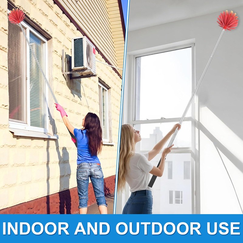 Cobweb Duster with Extension Pole, Medium Stiff Bristles Cobweb Duster