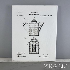 YNGLLC COFFEE PERCOLATOR PATENT SKETCH REPRODUCTION 8x10 CANVAS WALL ART HANGING LA1025