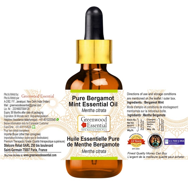 Greenwood Essential Natural Pure Bergamot Mint Essential Oil (Mentha Citrata)