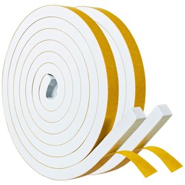 Draft Excluder for Doors/Windows, Weather Stripping 12mm(W) x 12mm(T) Gasket Seal Foam Tape，Anti-Collision Draught Excluder Shockproof Furniture Protector, 2 Rolls, Total 4M Long White
