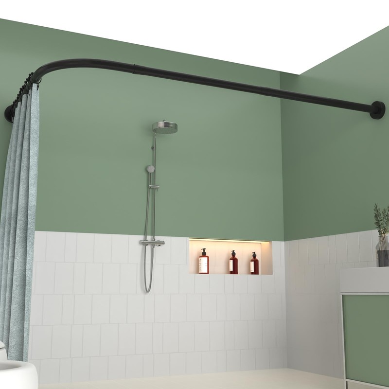 L Shaped Shower Curtain Rod,28-39 X 43-67 Inch Curved Shower