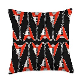 Rock'N'Roll Guitar Music Skeleton Musician Gift Heavy Metal Guitarist Bones Musical Instrument Guitar Throw Pillow, 18x18, Multicolor