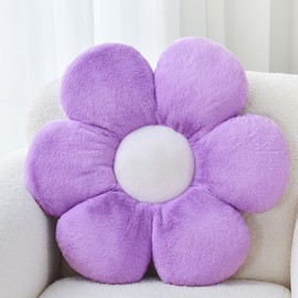 Mepherl Six Petal Flower Pillow,Soft Flower Shaped Throw Pillows with Faux Rabbit Fur for Home Decorative Cute Flower Throw Pillow for Bed Sofa Couch (Purple,15.7'')