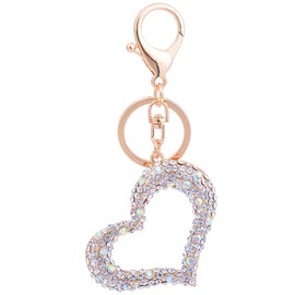 Reizteko Bling Crystals Heart Ring Circle Shape Keychains Glitter Key Rings for Women Girls Car Bag Pendant Purse Charm, Gold, Small