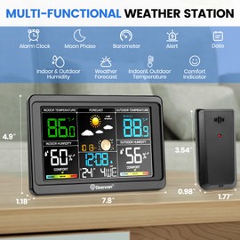 Geevon Weather Station Wireless Indoor Outdoor Thermometer, Large Color Display Digital Forecast Station Weather Thermometer with Barometer, USB Charging Port and Adjustable Backlight