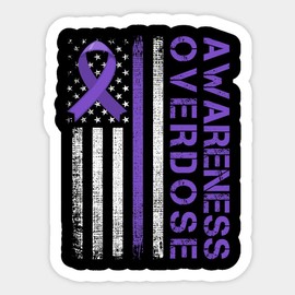 Overdose Awareness Day USA American Flag Sticker Decal for Wall, Laptop, Cell, Truck Sticker for Windows, Cars, Trucks 5" Inch