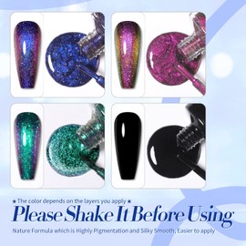 BORN PRETTY Chameleon Nail Polish Set Holographic Glitter Polish Shimmer Nail Art Polish with Black Nail Polish Multicolored Nail Art Varnish 4 Bottles