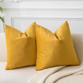JUSPURBET Velvet Pillow Covers,Pack of 2 Throw Pillow Covers for Sofa Couch Bed,Decorative Super Soft Pillowcases (20"x20", Set of 2, Gold)