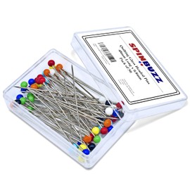 SPINBUZZ 48mm Extra Long Sewing Pins with Glass Heads 50 Pieces - 0.8mm thick Quilting Pins for Dressmaking, Jewellery & Crafts