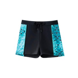 BeLikeFish Boys Swimming Trunks 5-14 Years - Quick Dry Swim Trunks with Inner Lining & Drawstring, Black-cyan grid, 13 - 14 years