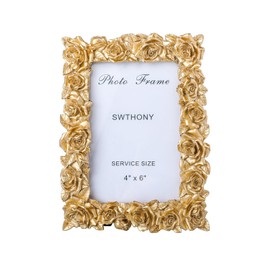 4x6 Vintage Resin Picture Frame, Antique Rose Floral Memorial Photo Frame with Glass Front, Tabletop Display & Wall Hanging, Gift for Mom and Women
