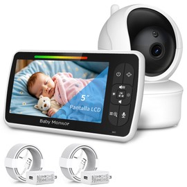 Monitor Bebé 5 Pulgadas, Monitor de Video para Bebe con Comunicación Bidireccional, Encriptación Digital, Visión Nocturna Infrarroja, Monitoreo de Temperatura, Vigilabebés con Cámara para Bebé y Niños