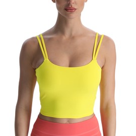 Aoxjox Women's Workout Sports Bras Fitness Padded Backless Yoga Crop Tank Top Twist Back Cami (Vibrant Yellow, Small)