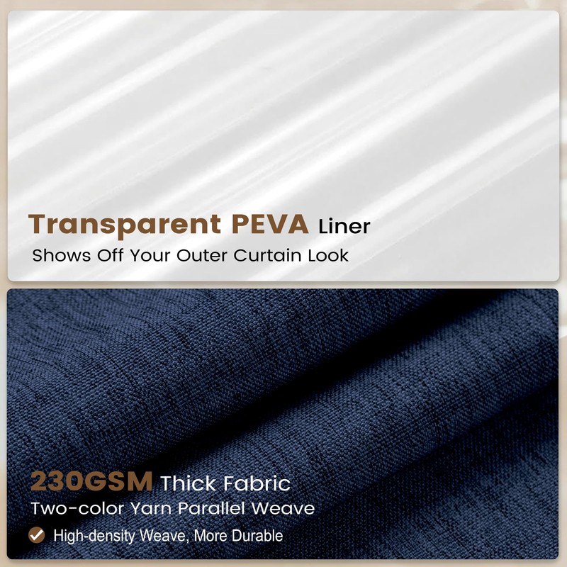 BTTN Navy Blue 3 in 1 Linen Textured Shower Curtain