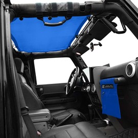 Shadeidea JK Sun Shade Top Compatible with Jeep Wrangler JKU Top Sunshade Soft Mesh Roof Cover (2007-2018)- Wind Noise UV Blocker -10 Year Warranty -4 Door -Blue -Front&Rear (2 pcs)
