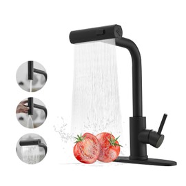 Black Kitchen Faucets with Pull Down Sprayer,Waterfall Kitchen Sink Faucet,Commercial Utility Stainless Steel Kitchen Faucets,Single Handle Kitchen Sink Faucet with Pull Down Sprayer for 3 Function