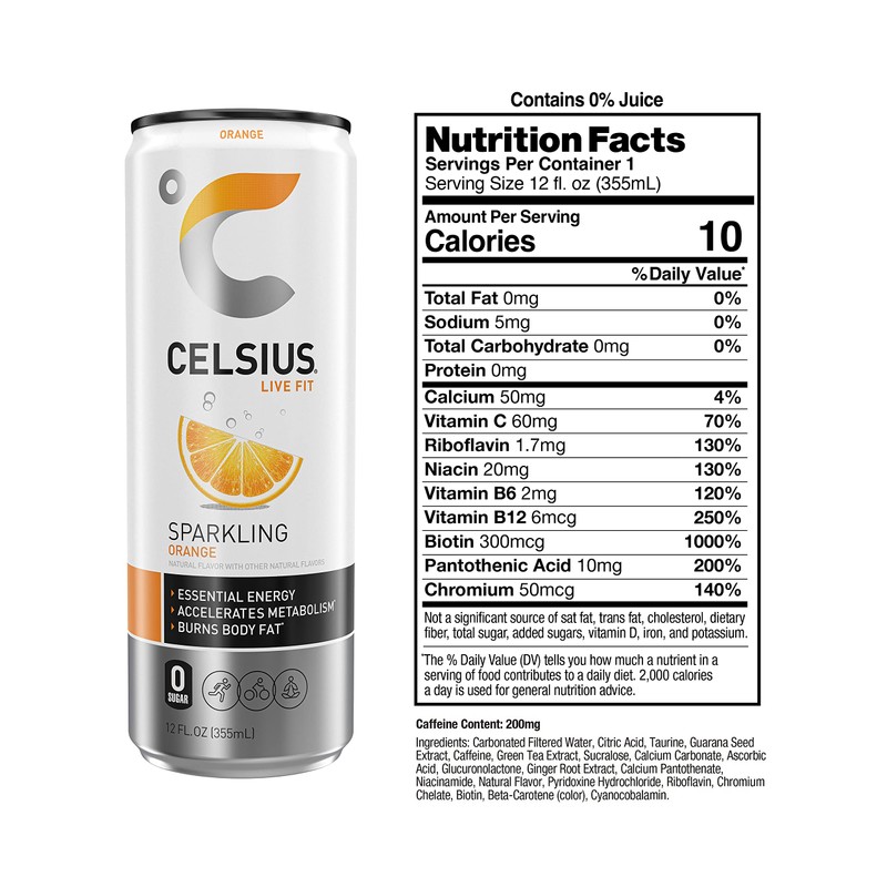 CELSIUS Sparkling Orange, Functional Essential Energy Drink, 12 Fl Oz