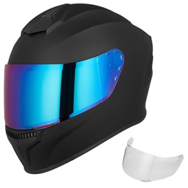 AUBOA Full Face Motorcycle Helmets for Adults Men and Women DOT Street Bike Racing Helmet with Extra Clear Visor Model MD-813C (Matte Black, S)