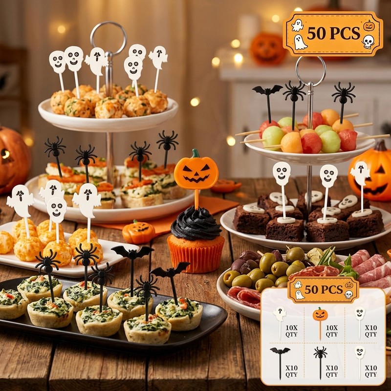 50 PCS Halloween Picks Cupcake Toppers, 2.3 x 0.6 Inch