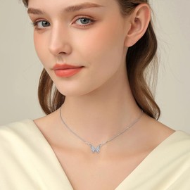 Zeltryn 925 Sterling Silver Butterfly Pendant Necklace 5A Zirconia Necklace Vintage Boho Necklace Victorian Style Jewelry Gifts for Women