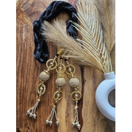 Women Patiala Shahi Paranda/Parandi Traditional Hair Accessory Braid Tassles/Hair Extension/Choti (Black with Golden Color Hangings)