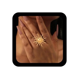 Xduargs Boho Sunburst Finger Ring Gold Spike Sunrise Open Knuckle Rings Vintage Sun Celestial Flower Ring Adjustable Sun Stacking Rings Jewelry for Women