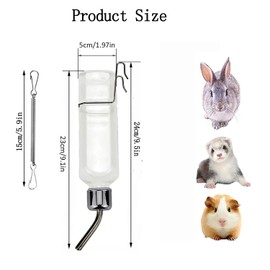 MEISO Pack of 2 Hanging Pets Water Bottles, Drinking Bottle Rabbit with Holder, Drinking Bottle for Rodents, 350 ml Pets Water Bottles for Rabbits, Hamsters, Guinea Pigs, Chinchillas