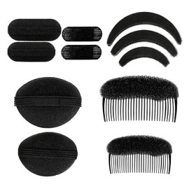 11 Pcs Bump It up Volume Hair Accessory Bases Set Insert Invisible Fluffy Hair Pad Combs Clips Sponge Styling Braid Tool Bun Updo Accessories for Women DIY Hairstyles(Black)