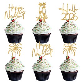 Decoración para cupcakes de feliz año nuevo, Hello 2026, Cheers to the New Year's Eve 2026, 16 unidades